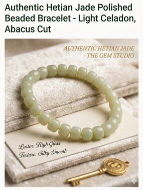 Authentic Hetian Jade Polished Beaded Bracelet - Light Celadon Abacus Cut